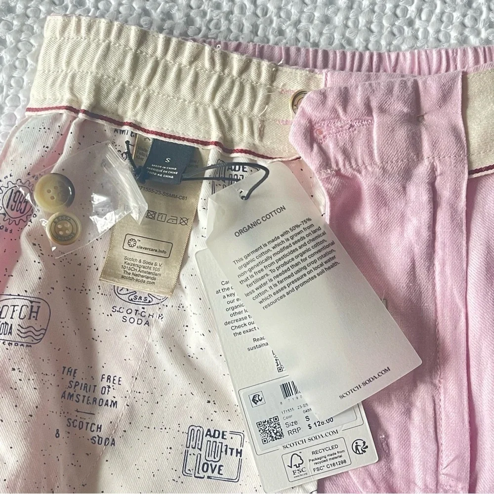 Scotch & Soda Fave Linen Cotton Bermuda Shorts Regular Fit Mens Small NWT Pink